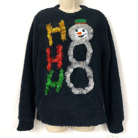 Ugly Christmas Sweater Medium Teddy Fleece Tinsel Snowman Funny Party Top NEW - Picture 7 of 7